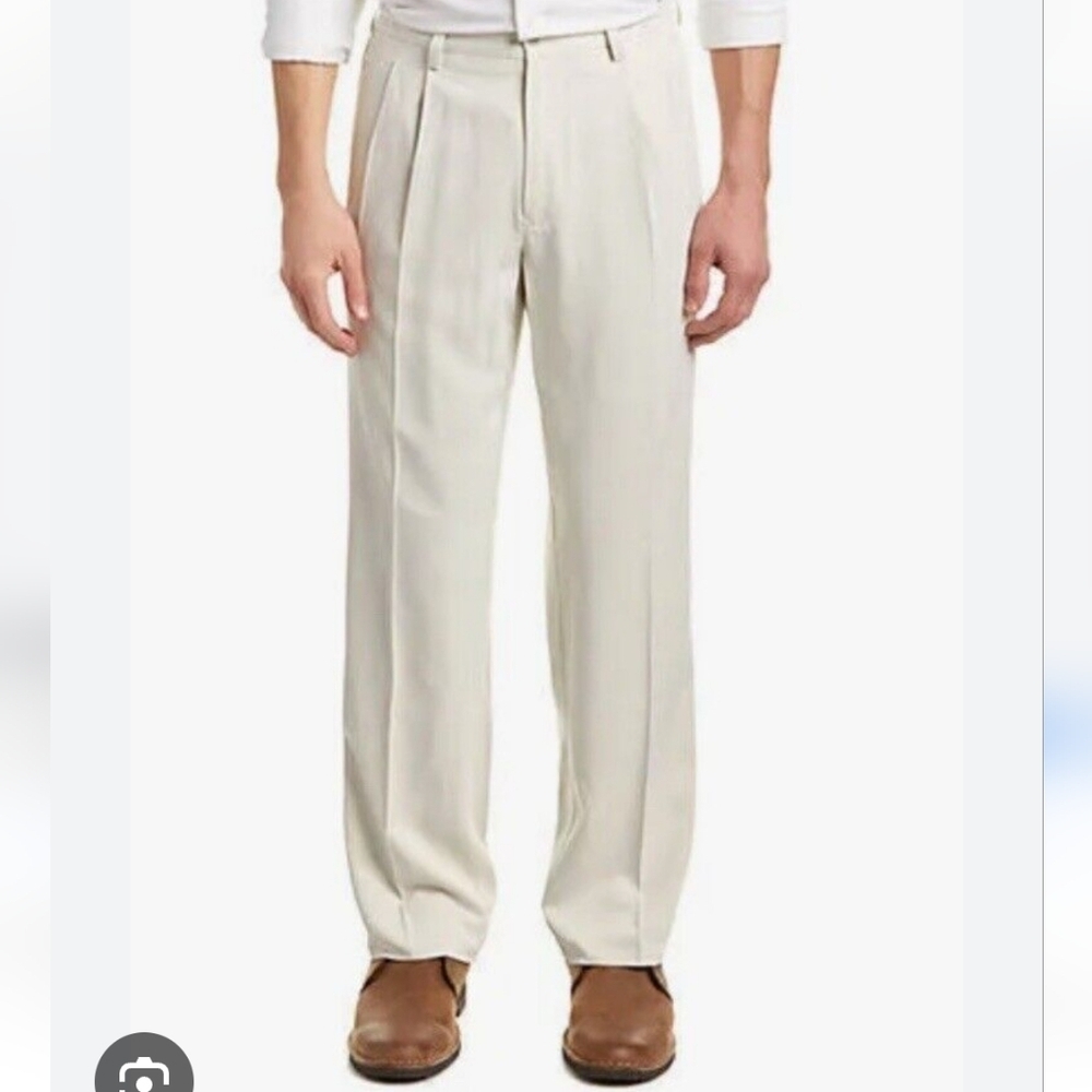 Tommy Bahama Mens 36 Khaki Tan 100% Silk Pleated Straight Leg Resort Pants‎